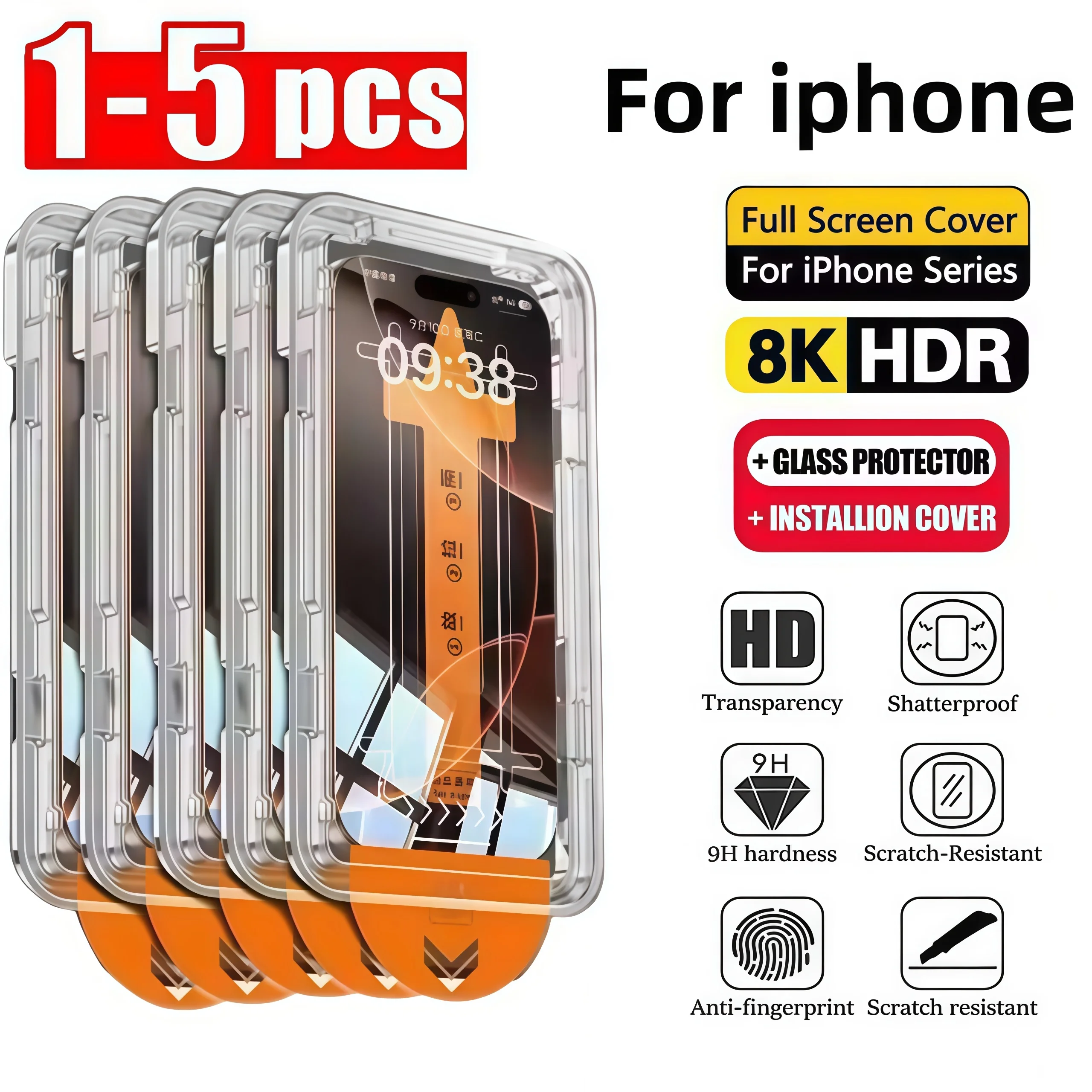 1-5 SZTUK Bezpyłowe Montażowe Szkło Hartowane o Wysokiej Rozdzielczości do iPhone 17 Pro Max 16 15Pro 14 Plus…
