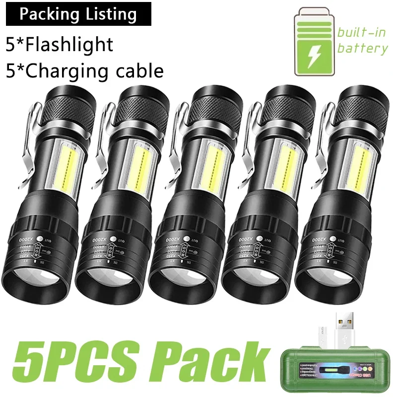1-5 sztuk Mini latarka LED latarka z zoomem COB + lampa XPE wbudowana lampa akumulatorowa zewnętrzna… 1-5 sztuk Mini latarka LED latarka z zoomem COB + lampa XPE wbudowana lampa akumulatorowa zewnętrzna…