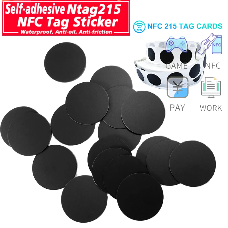 10/50/100 sztuk RFID NFC Ntg215 tagi czarna naklejka 13.56MHz NFC 215 etykiety samoprzylepne 25MM 504 bajty…