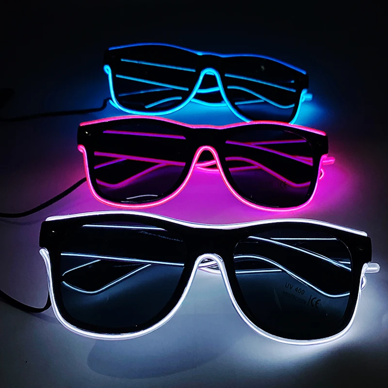 10 kolorów moda EL Wire Neon okulary przeciwsłoneczne LED Bar Dance DJ jasne migające okulary przeciwsłoneczne… 10 kolorów moda EL Wire Neon okulary przeciwsłoneczne LED Bar Dance DJ jasne migające okulary przeciwsłoneczne…