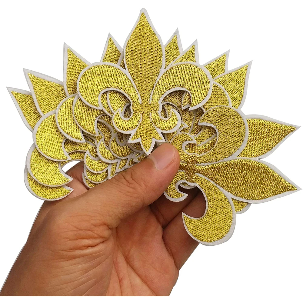 10 sztuk złota Fleur De Lis łatka żelazko na haftowane naszywki aplikacje haft Needlecraft Project 2.6 „x 3” 10 sztuk złota Fleur De Lis łatka żelazko na haftowane naszywki aplikacje haft Needlecraft Project 2.6 „x 3”