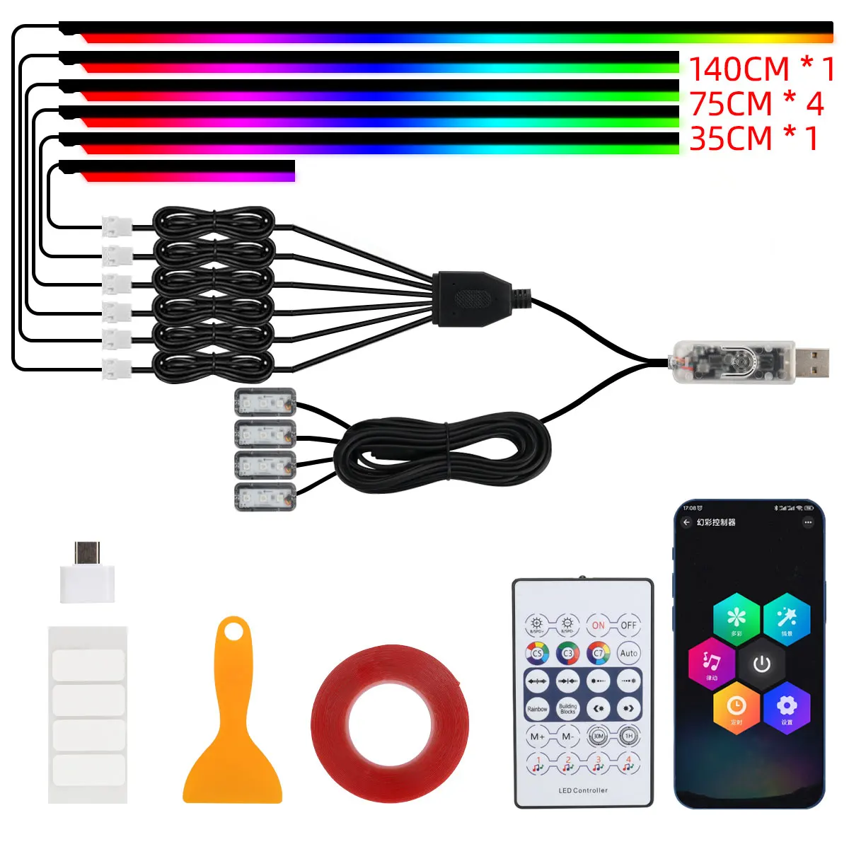 10 w 1 samochodowa listwa oświetleniowa LED akrylowa RGB symfonia Auto oświetlenie wewnętrzne listwy…