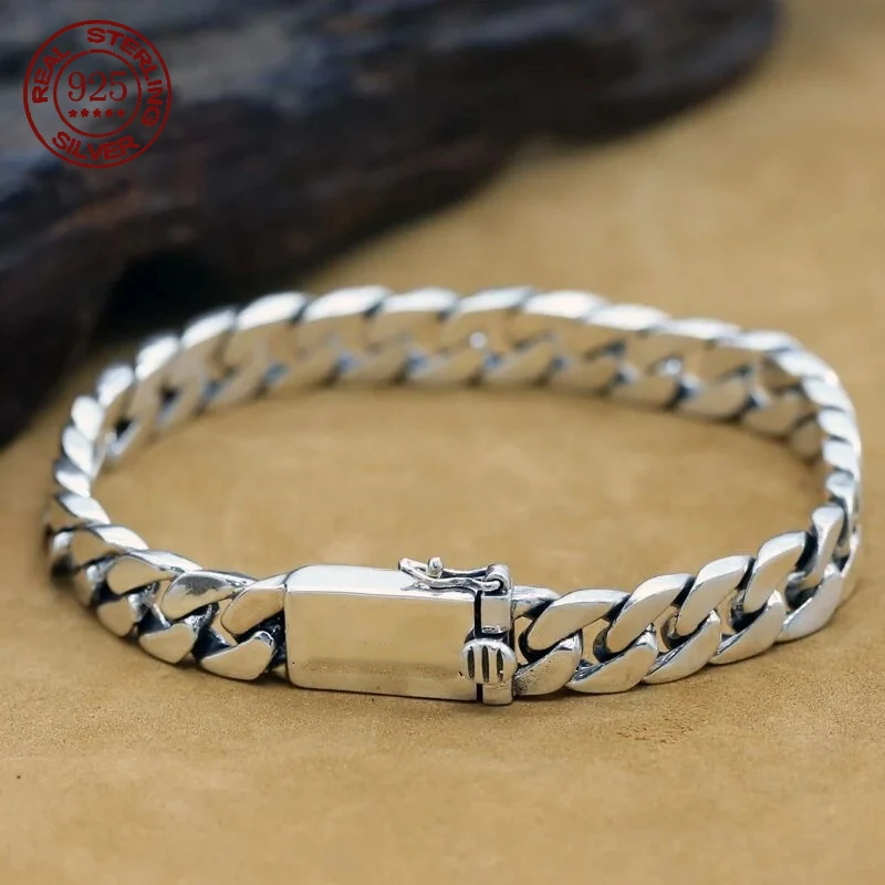 100% S925 srebro bransoletka 8MM Punk S925 biżuteria srebrna nigdy nie znikną certyfikat przenoszenia…