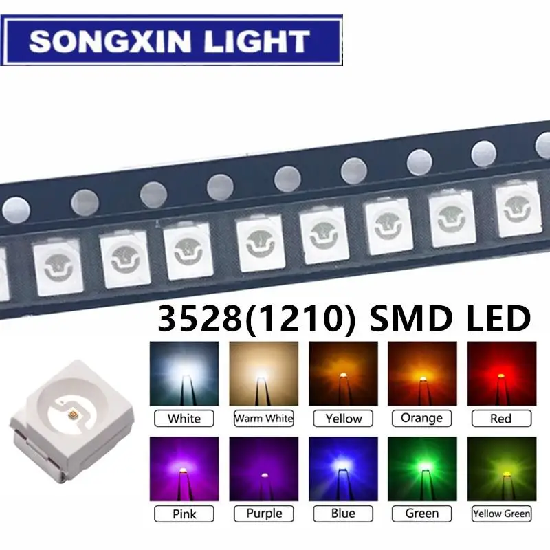 100 sztuk/partia 3528 1210 dioda SMD LED Diodo zestaw zielony CZERWONY CIEPŁY biały LODOWY niebieski żółty…