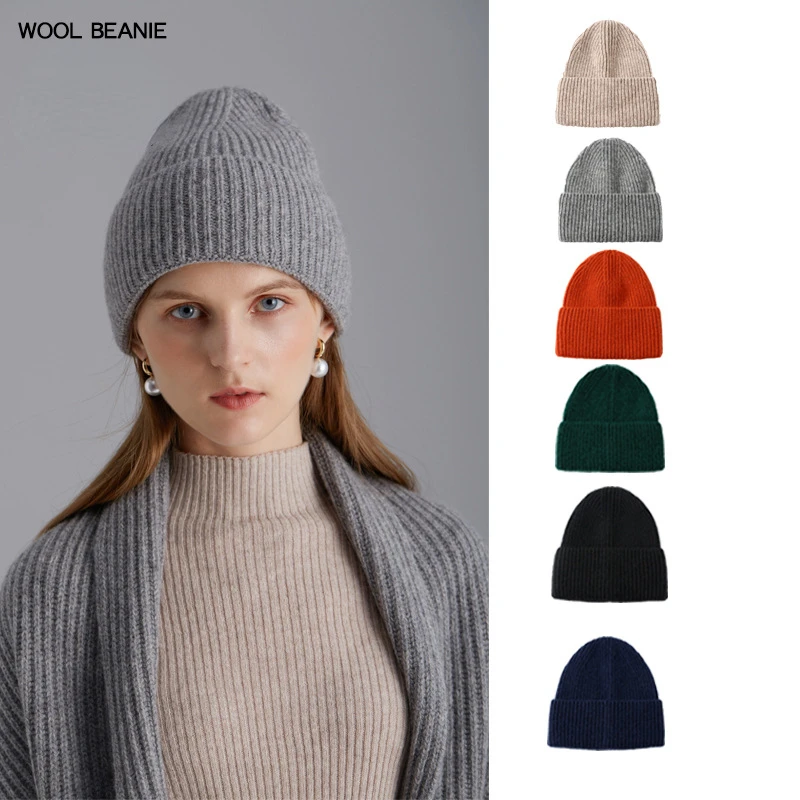 100% wełna Merino nowa czapka zimowa kobiety mężczyźni chłopcy dziewczęta szydełkowa czapka z czaszkami Solid…