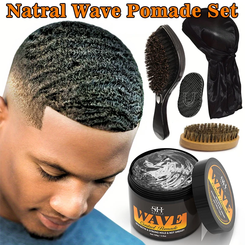 100g Waves Control Pomade Set 360 Wavy Hair Oil With Brush Natural Silky Shine Style Sport Waves Cream For…