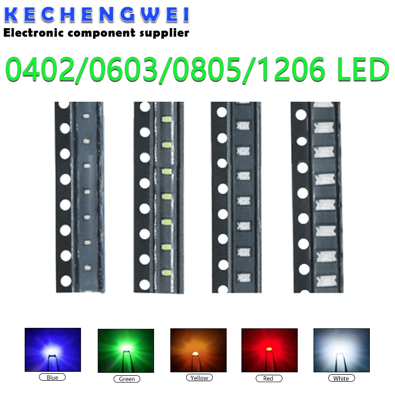 100szt 0402 0603 0805 1206 smd led Czerwony Żółty Zielony Biały Niebieski Pomarańczowy dioda…
