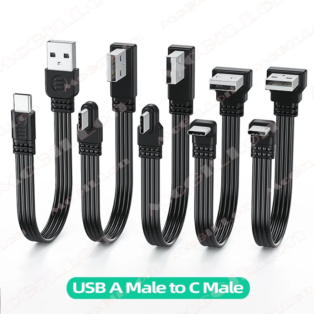 10CM-100CM Dwustronna wtyczka typu C Kabel do transmisji danych Android Super płaski Miękki podwójny kolanko…