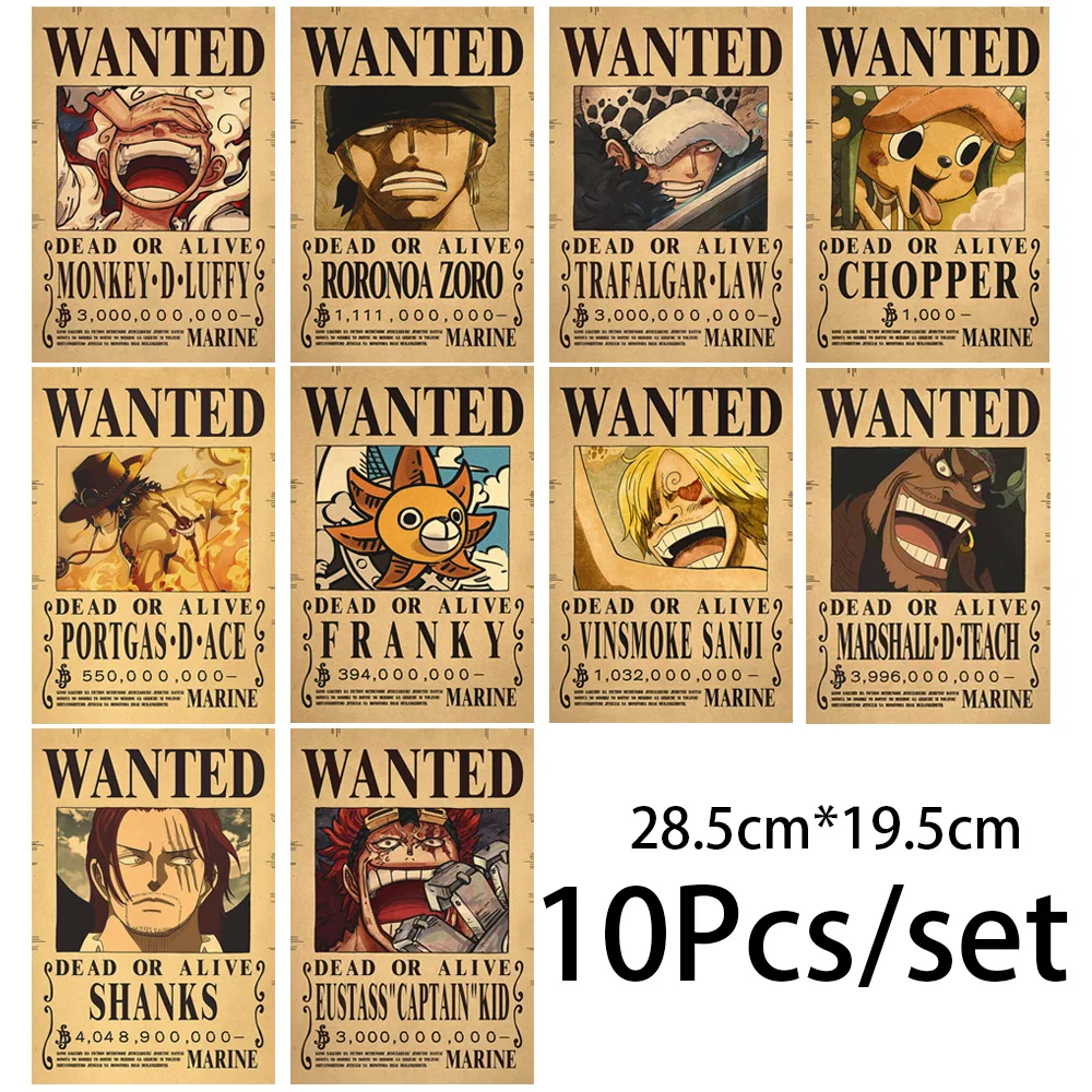 10Pcs Anime One Piece Luffy Wanted Vintage Posters Set for Room Wall Decoration Cartoons Zoro Wanted Painting… 10Pcs Anime One Piece Luffy Wanted Vintage Posters Set for Room Wall Decoration Cartoons Zoro Wanted Painting…