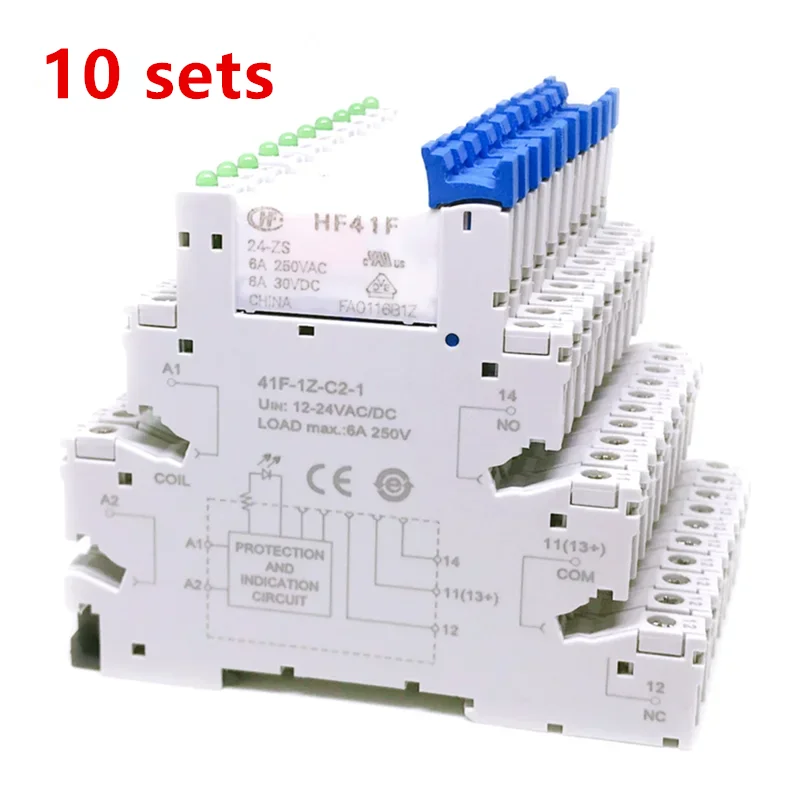 10szt 41F-1Z-C2-1 HF41F 5-ZS 12-ZS 24-ZS 5V 12V 24V 230V 6A 1CO Slim/SSR Przekaźnik montowany na gniazdku…