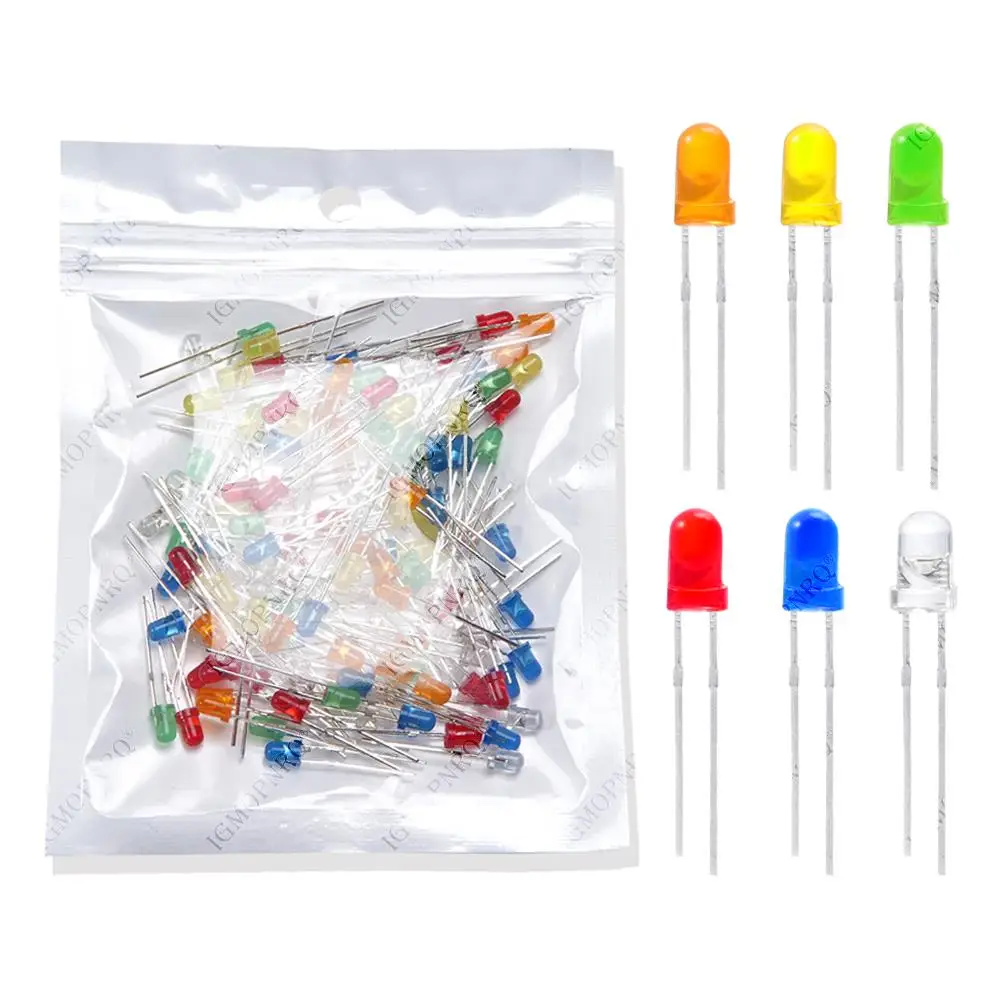 120 sztuk 6 kolorów X 20 sztuk 3mm LED Light Assorted Kit DIY LEDs Set White Yellow Red Green Blue Orange…