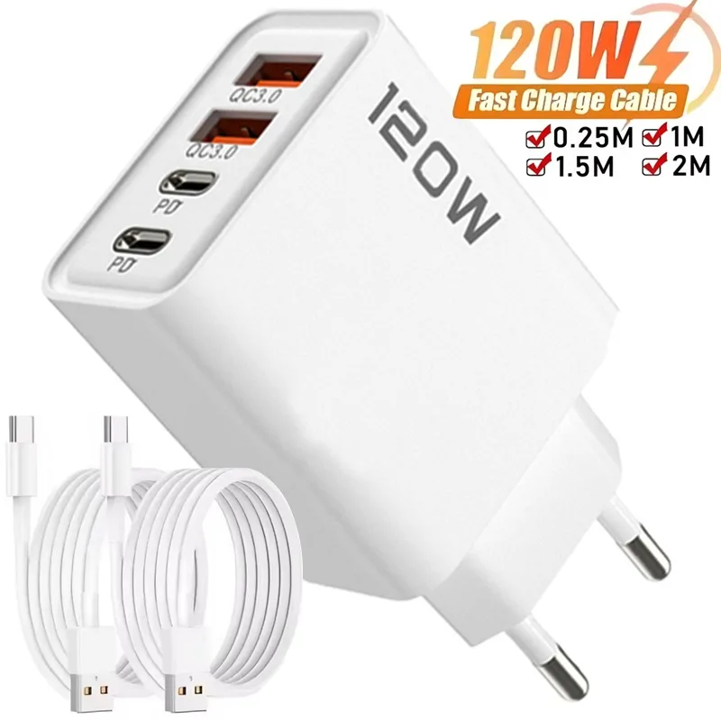 120W 4-portowa ładowarka USB typu C Kabel do szybkiego ładowania danych Ładowarka USB do telefonu Samsung…