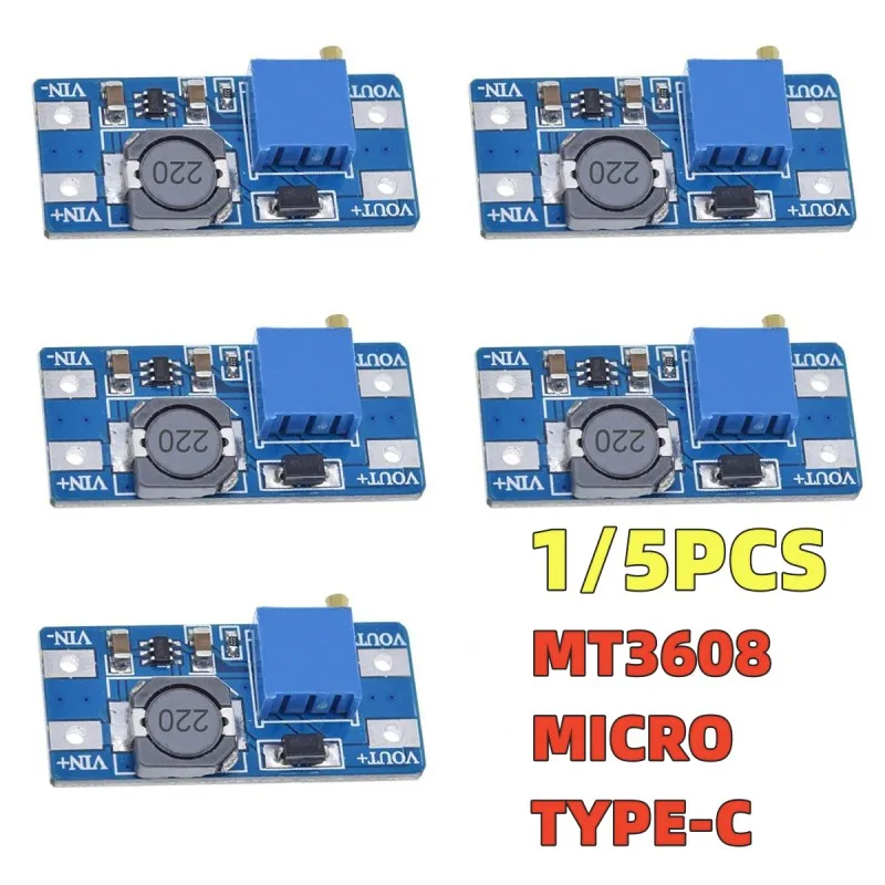 1PCS/5PCS MT3608 DC-DC Regulowany moduł doładowania 2A Moduł doładowania z MICRO USB 2V-24V do 5V 9V 12V 28V