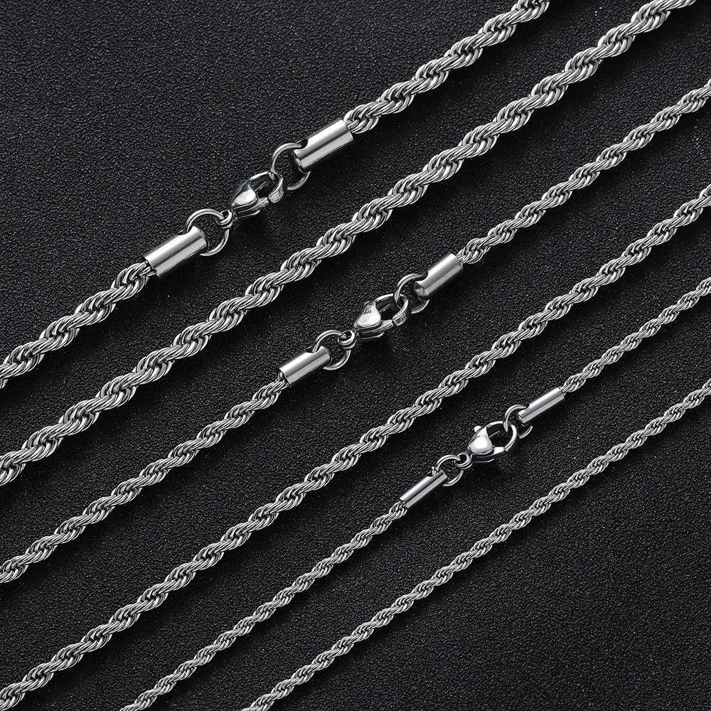 2-6MM ze stali naszyjnik ze stali dla kobiet mężczyźni nigdy nie znikną wodoodporne skręcona lina łańcuch moda…