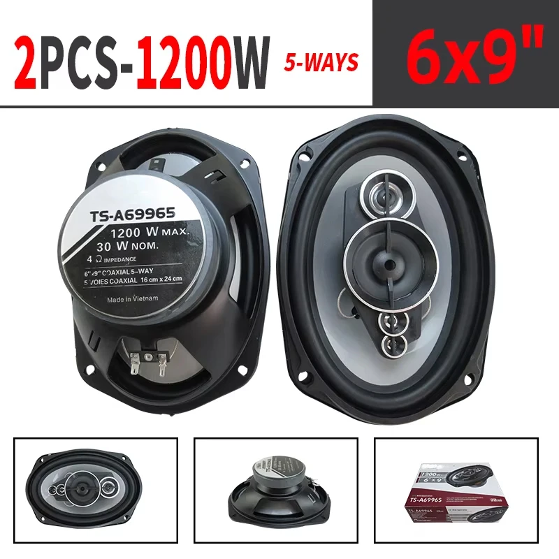 2 SZT. Głośniki samochodowe 6×9 cali (2x1200W) 2400W 5-drożne, koaksjalne, pełnozakresowe, o wysokiej jakości…