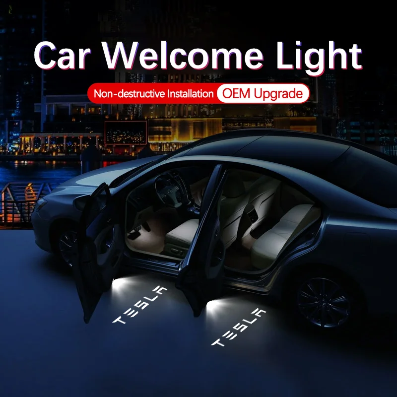 2 szt. Lampki LED do drzwi samochodowych z projekcją HD, powitalne światło do Tesli Model S, Model Y, Model 3… 2 szt. Lampki LED do drzwi samochodowych z projekcją HD, powitalne światło do Tesli Model S, Model Y, Model 3…