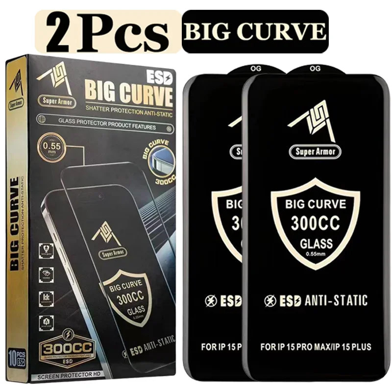 2 szt. Szkło Hartowane Big Curve 300CC do iPhone 16 13 11 12 14 15 Pro Max ESD Antystatyczna Ochrona Ekranu do…
