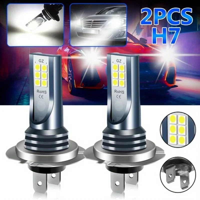 2 szt. Żarówki LED H7 2835 12SMD do reflektorów, światła drogowe, białe 6000K