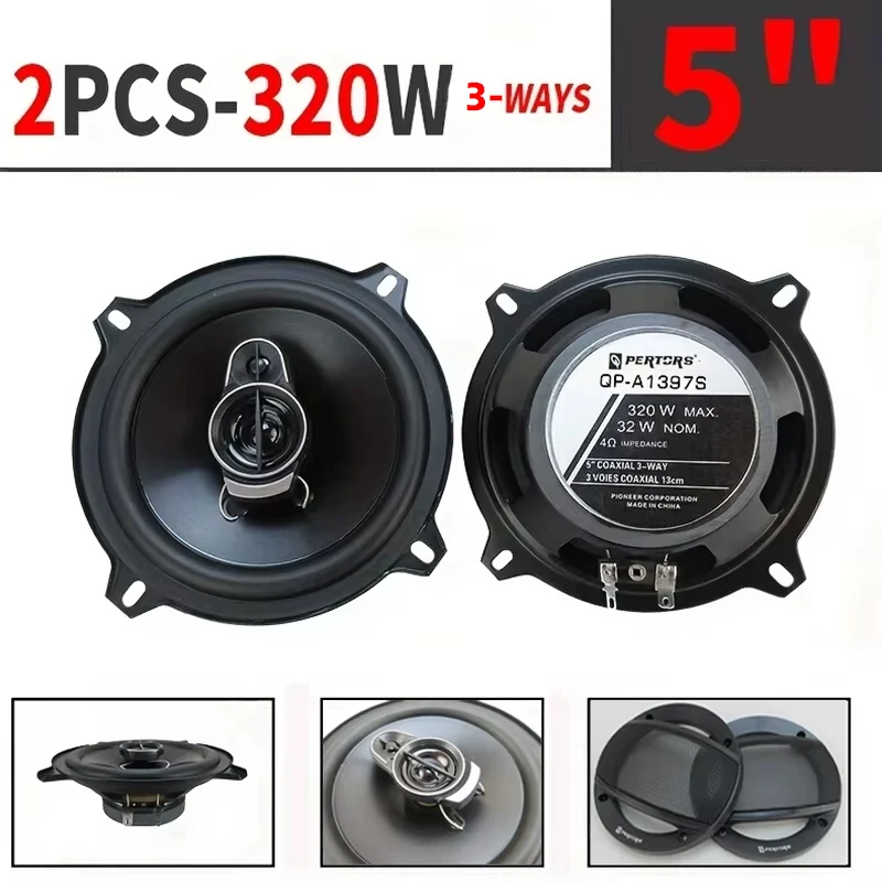 2 SZTUK 5-calowych (2X 320W) 640W 3-drożnych samochodowych głośników koncentrycznych HiFi z osłoną…