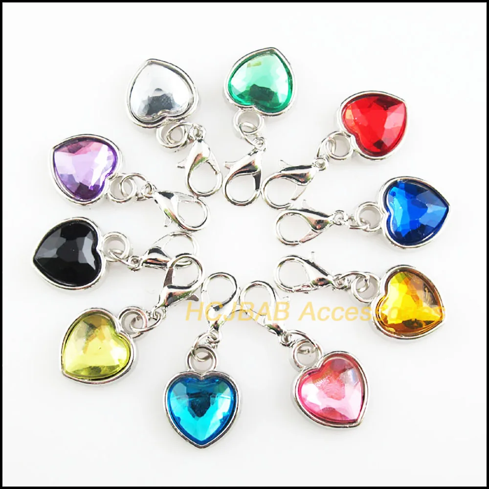 20 szt. Matowe posrebrzane Retro mieszane akrylowe serce z zapięciami z pazurem homara Charms 12,5×16,5mm