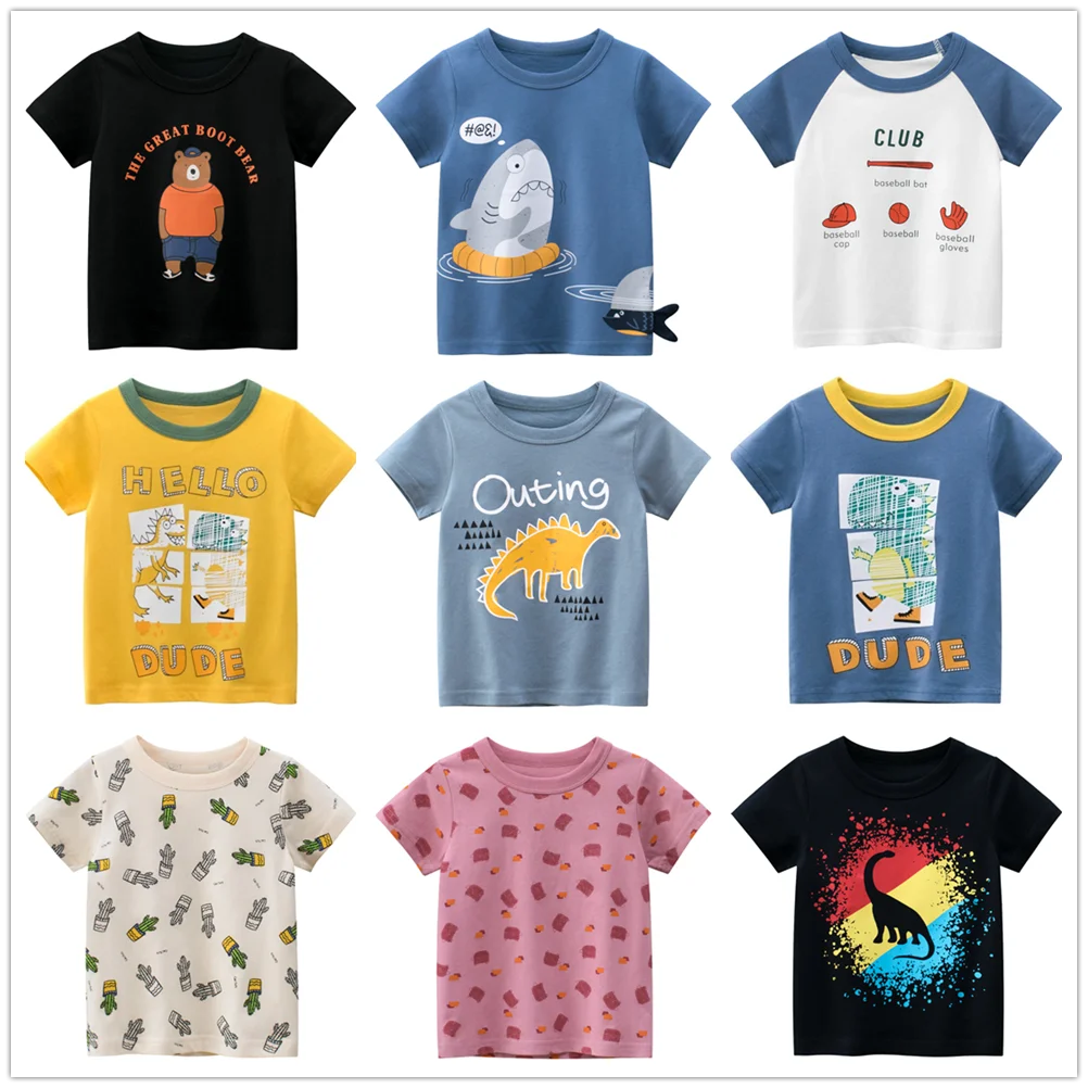 2021 letnie chłopięce ubrania t-shirty 100% bawełny z krótkim rękawem dinozaur Shark Cartoon dzieci lato pod…