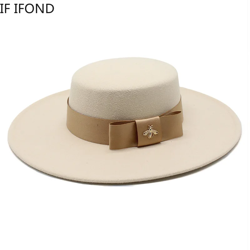 2022 jesienno-zimowa francuska damska biała kokarda płasko zakończony kapelusz Fedora 10CM rondo bankietowa… 2022 jesienno-zimowa francuska damska biała kokarda płasko zakończony kapelusz Fedora 10CM rondo bankietowa…