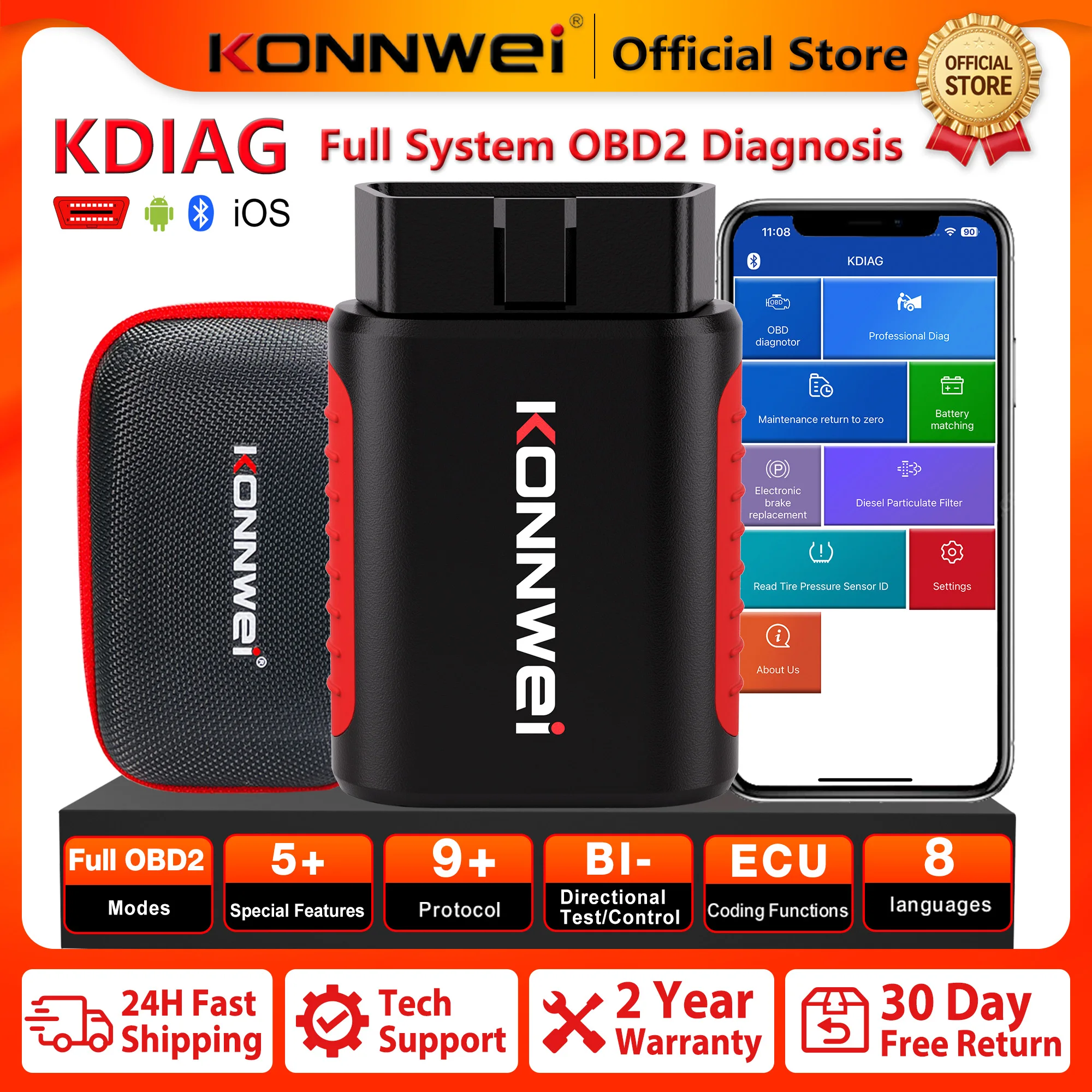 2026 KONNWEI KDIAG Samochodowy Skaner Diagnostyczny OBD2 Bluetooth do Wszystkich Systemów, Odczyt i Wymazanie… 2026 KONNWEI KDIAG Samochodowy Skaner Diagnostyczny OBD2 Bluetooth do Wszystkich Systemów, Odczyt i Wymazanie…