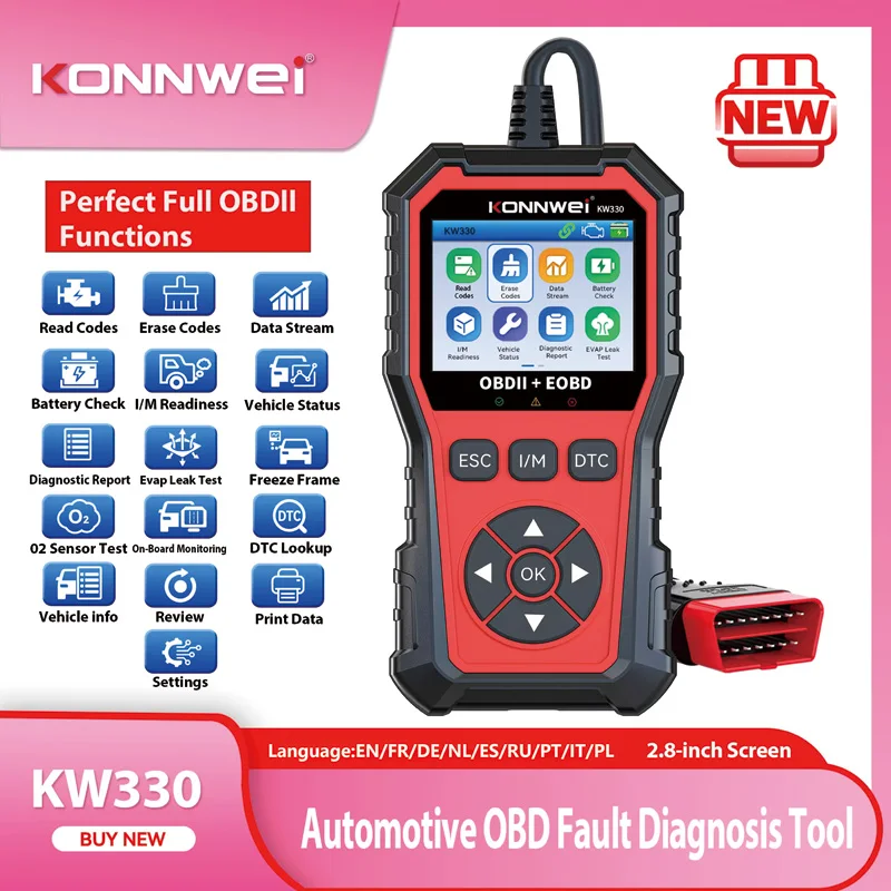 2026 KONNWEI KW330 Skaner OBD2 do Diagnostyki Samochodowej, Testowanie Silnika i Akumulatora, Wyczytywanie…