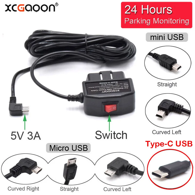 24-godzinne porty Mini Mico USB 5V 3A Samochodowy kabel do ładowania OBD Przewód twardy 3,5 metra z… 24-godzinne porty Mini Mico USB 5V 3A Samochodowy kabel do ładowania OBD Przewód twardy 3,5 metra z…