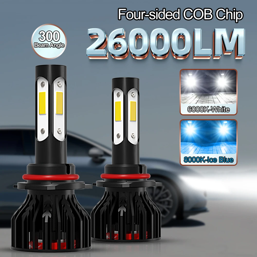 2szt Nowe 4-stronne 9005/HB3 9006/HB4 H4 H7 H11 H13 9004 9007 Samochodowe żarówki LED 6000K Białe 8000K…