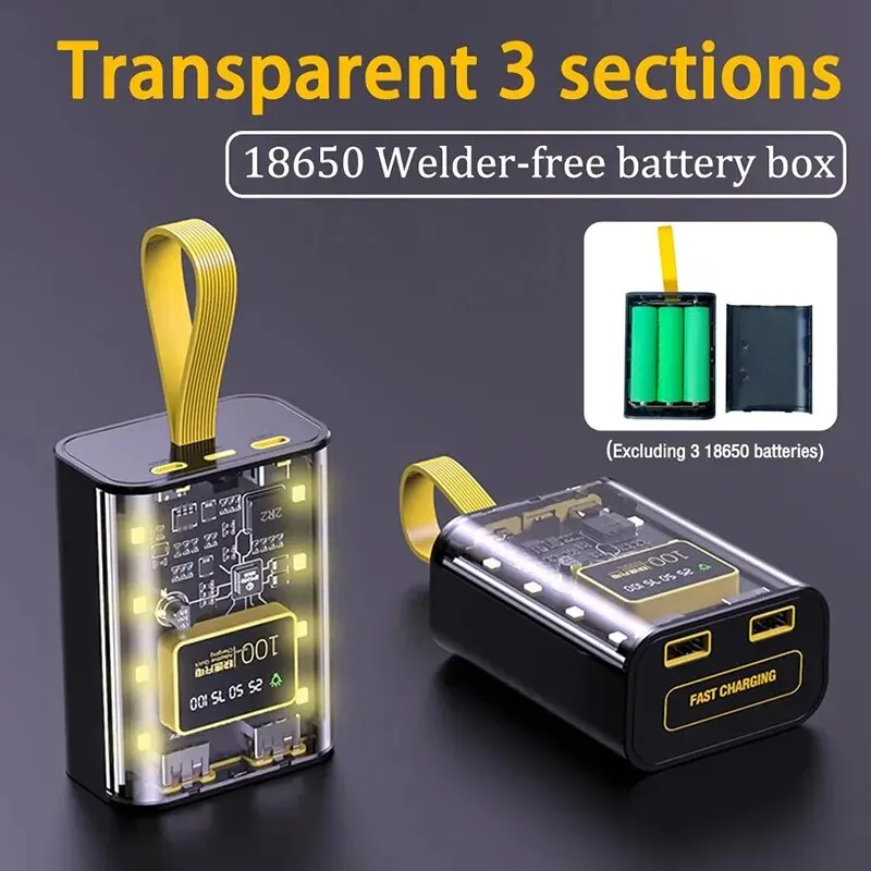 3 * 18650 Etui na powerbanki Pudełko do przechowywania baterii Lampka nocna Podwójne ładowanie USB DIY Obudowa…