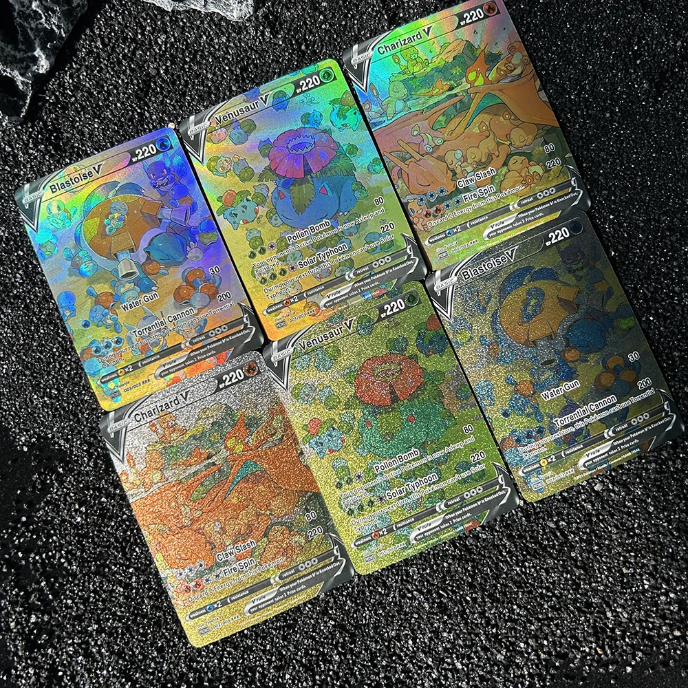 3 SZT. DIY PTCG Charizard Venusaur Blastoise Angielska Wersja Karty Flash Samodzielnie Wykonane Karty…
