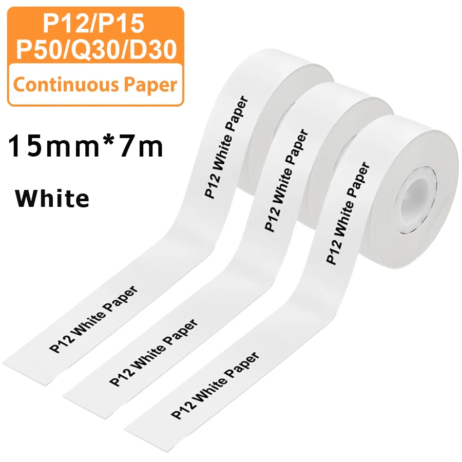 3 szt. papieru etykietowego 15 mm x 7 m do drukarek P12 P15 D30 Q30, wodoodporny, samoprzylepny, termiczny. 3 szt. papieru etykietowego 15 mm x 7 m do drukarek P12 P15 D30 Q30, wodoodporny, samoprzylepny, termiczny.