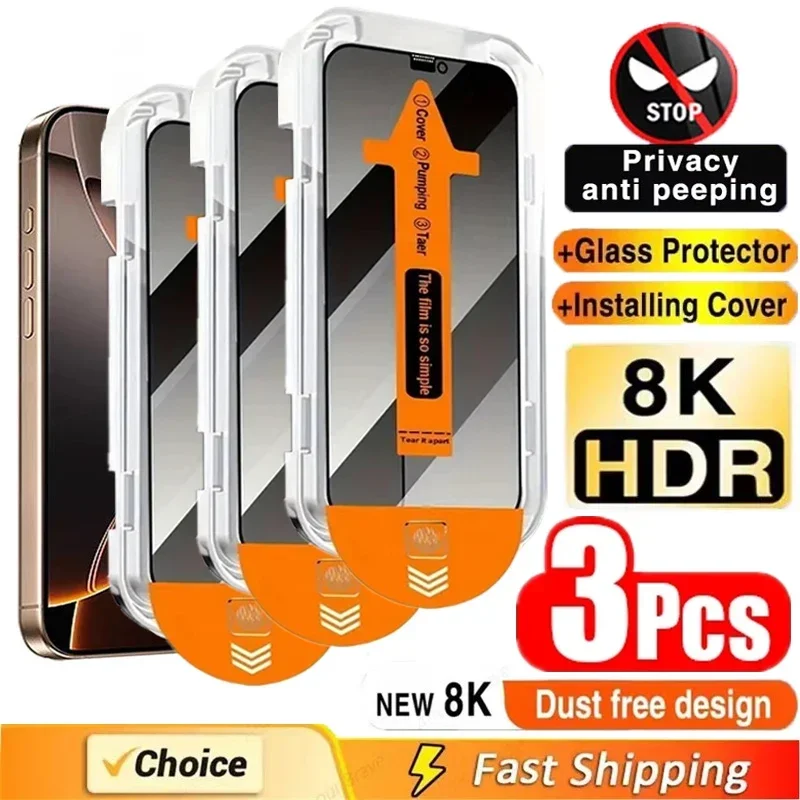 3 szt. Szkło ochronne na ekran iPhone 16 15 14 13 12 11 Pro Max Mini XS X 17 15 16 Plus, bezpyłowe, z funkcją…