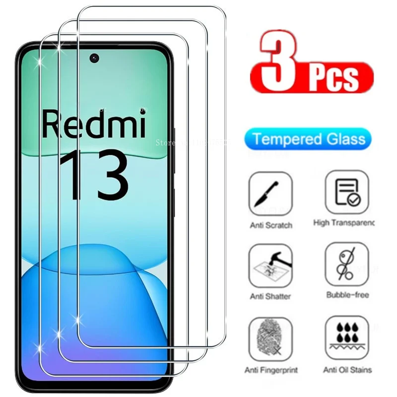 3 sztuki szkła hartowanego dla Xiaomi Redmi 13 13C 12C 10C 9C 8 HD Screen Protector dla Redmi Note 13 12 11…