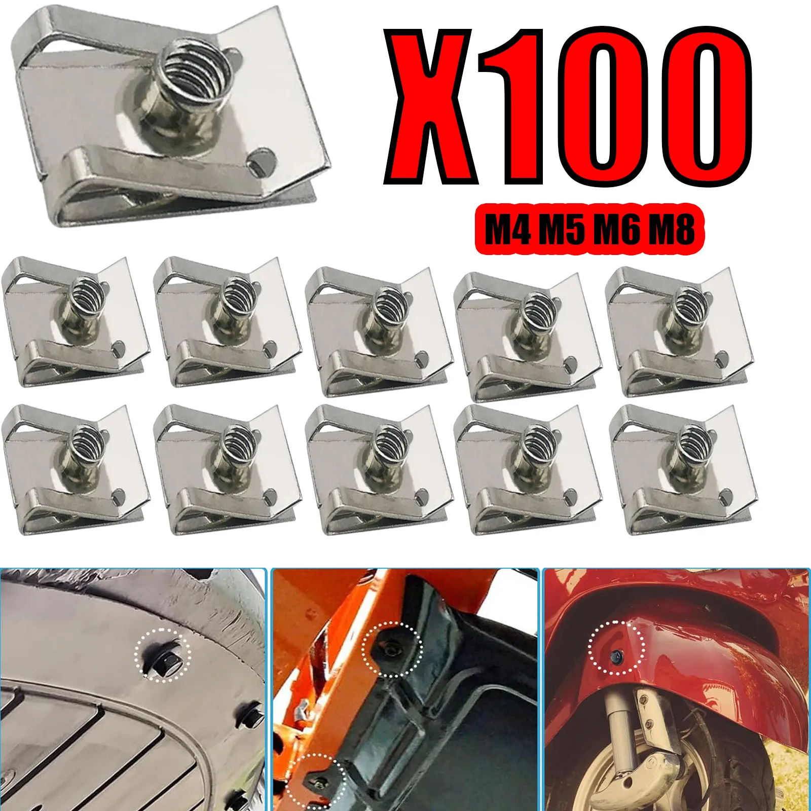 30-100 SZT. Klipsy typu U ze stali nierdzewnej M6 M5 M4 M8 z gwintem 8/6/5/4 MM, nakrętki trzpieniowe do…
