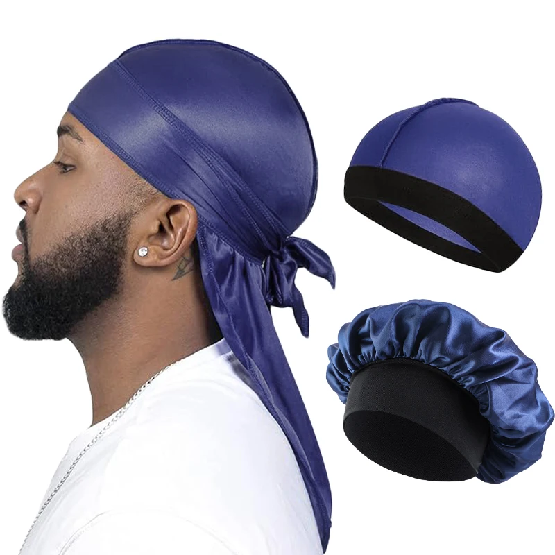 3PCS/LOT Kobiety Mężczyźni Jedwabisty Durag Długi ogon Piracki kapelusz Elastyczna czapka Turban Dome Cap…