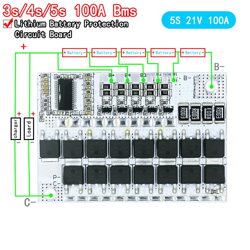 3s/4s/5s Bms 12v 16.8v 21v 3.7v 100a Lmo trójskładnikowy obwód pokrywa baterii litowej z lią-polimerem…