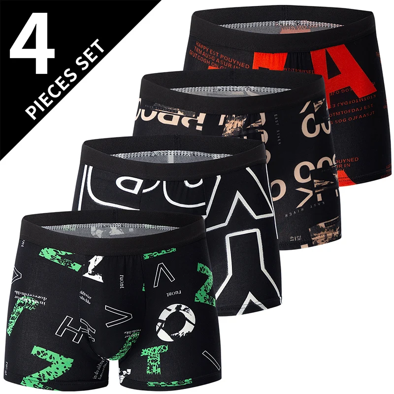 4-częściowa męska bielizna plażowa z nadrukiem, wygodna oddychająca nastolatka plus rozmiar bielizny do 6XL.