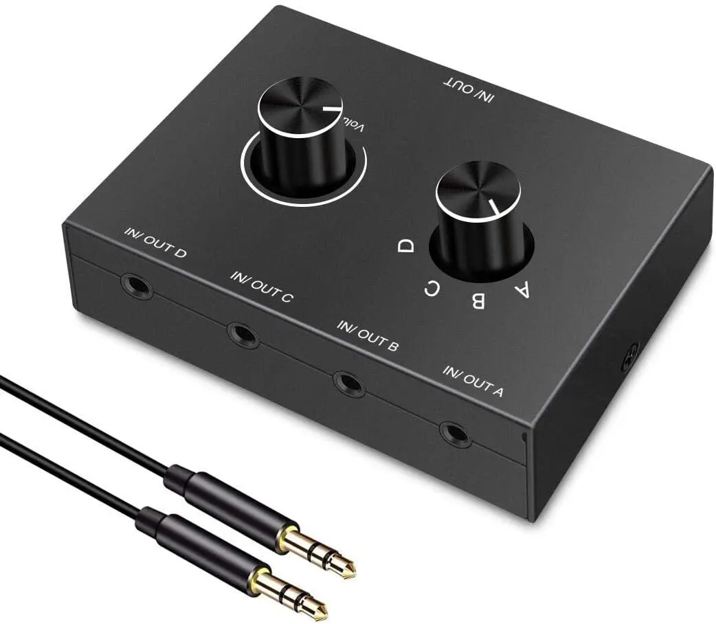 4-drożny/2-drożny przełącznik audio stereo 3,5 mm Dwukierunkowy przełącznik audio Rozdzielacz 2 wejścia 1… 4-drożny/2-drożny przełącznik audio stereo 3,5 mm Dwukierunkowy przełącznik audio Rozdzielacz 2 wejścia 1…