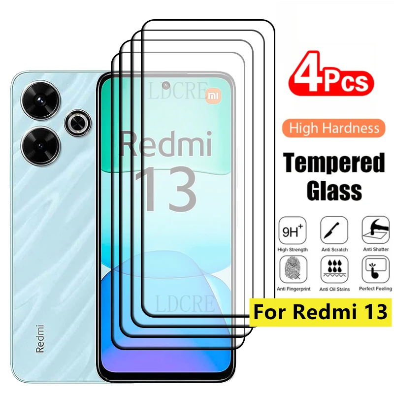 4 sztuki dla Xiaomi Redmi 13 Glass Redmi 13 Szkło hartowane Folia ochronna Pełna osłona Klej 9H HD Do…