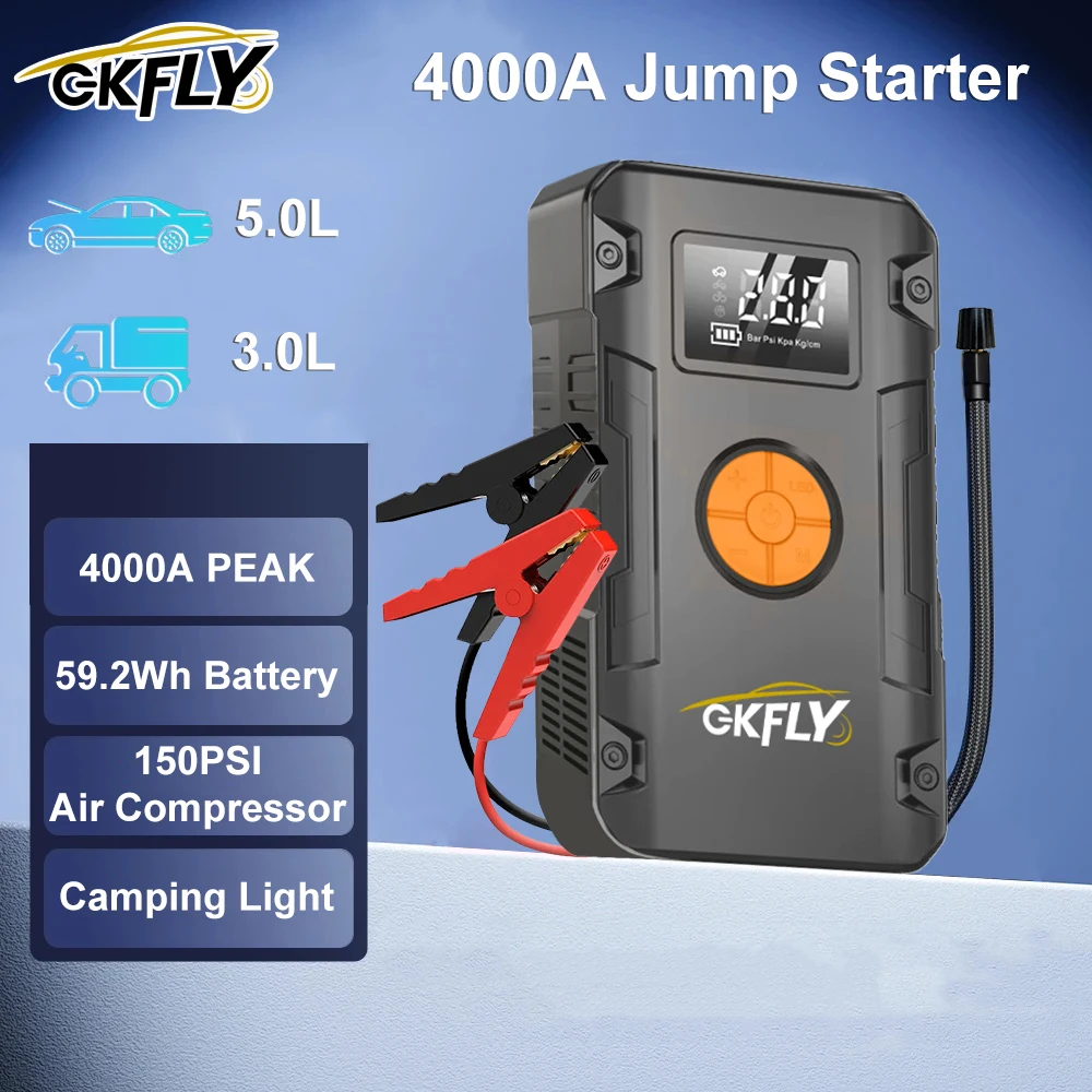 4 w 1 Rozrusznik Samochodowy 4000A Power Bank Kompresor Powietrza 150PSI Pompka do Opon Przenośna Ładowarka… 4 w 1 Rozrusznik Samochodowy 4000A Power Bank Kompresor Powietrza 150PSI Pompka do Opon Przenośna Ładowarka…