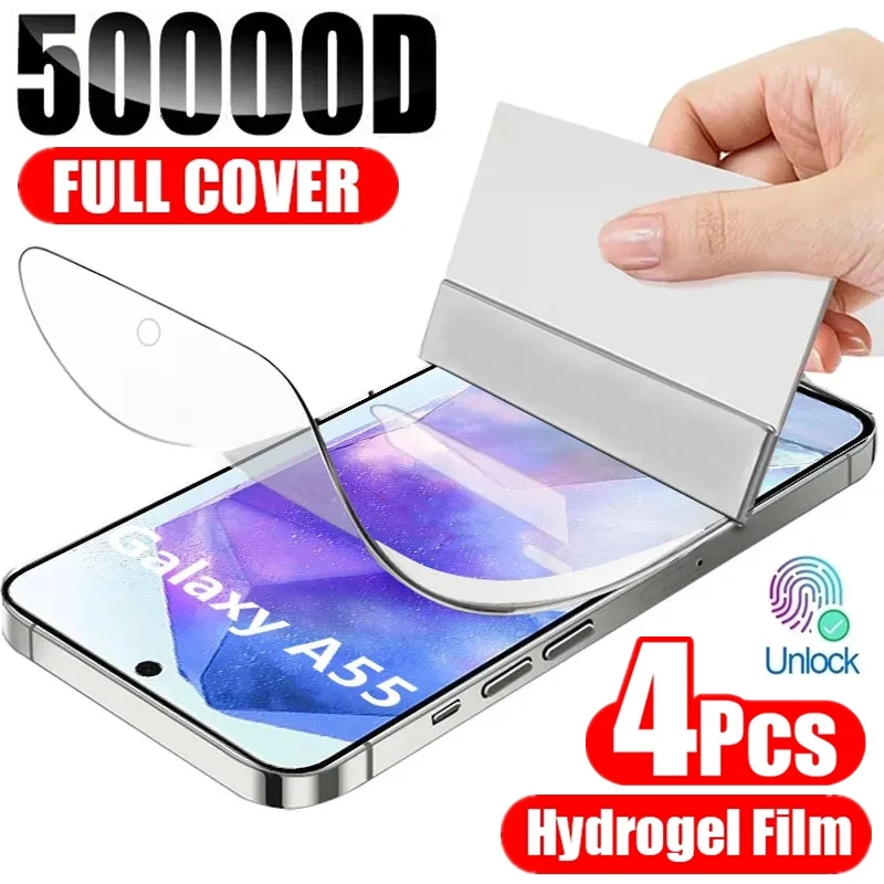 4szt Pełna folia hydrożelowa do Samsung A55 A54 A15 A34 A14 A13 A53 A52 A12 A33 A23 A32 A73 A03 A50 A70 A21S…