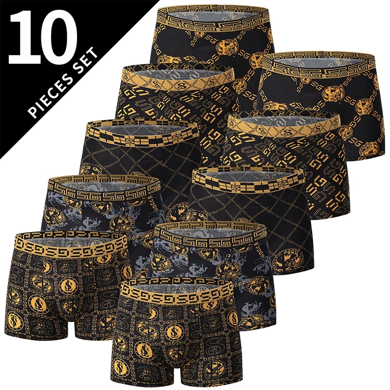 5 /10 Pack Męska bielizna bokserka z czarnym złotym nadrukiem Wygodna i wszechstronna Plus Size Seksowna…