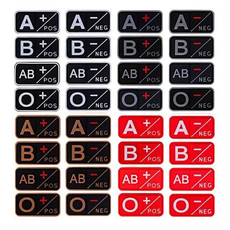 5 * 2,5 CM Naszywka grupy krwi 3D A + B + AB + O + A- B- AB- O- Gumowe emblematy z PVC, wojskowe naszywki…