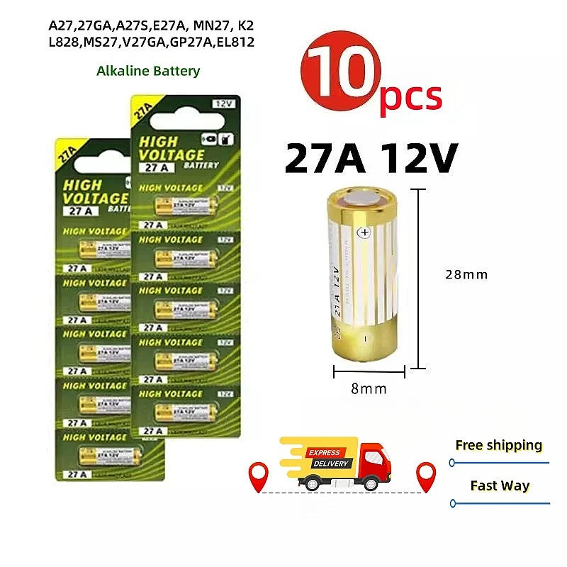 5-60 SZT. Baterie alkaliczne suchy żelazoowo-oxydowe 12V 27A A27 27AE 27MN A2 L828 K27A do pilotów, gamepadów…