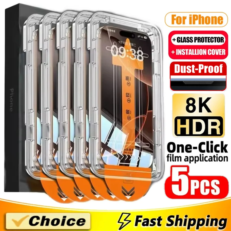 5 szt. Oleofobowa powłoka, bezpyłowa, łatwa instalacja, ochraniacz ekranu do iPhone 16 15 14 13 12 11 17 Pro…