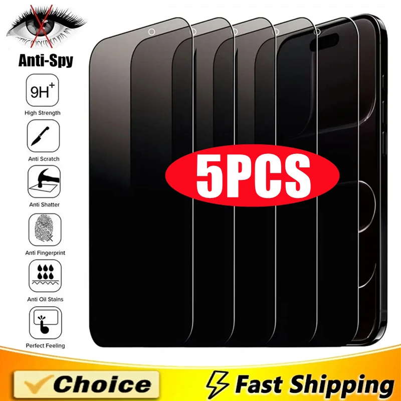 5 szt. Szkło ochronne z pełnym zakryciem i filtrem prywatności do iPhone 16 15 14 11 12 13 17 Pro Max, folia…