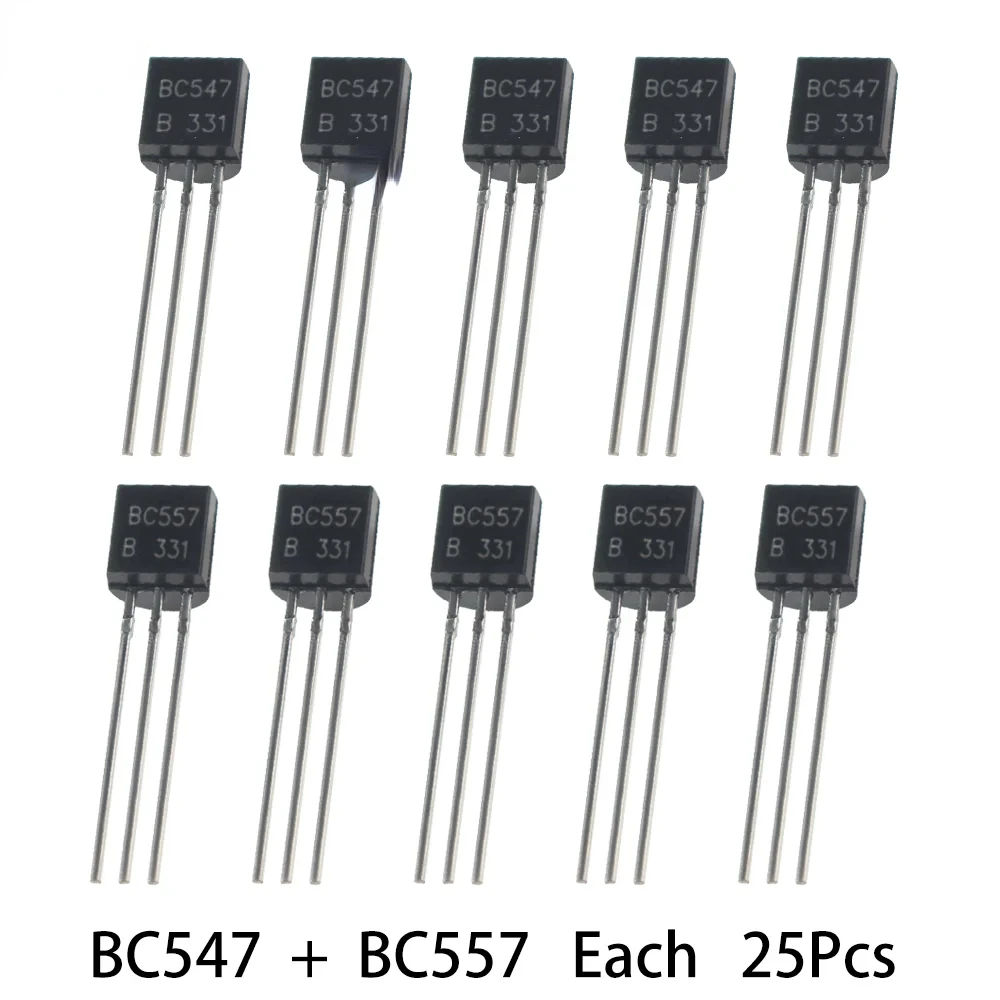 50 sztuk tranzystorów BC547 BC557 każdy 25 sztuk zestaw tranzystorów bc557 bc547 tranzystor NPN PNP DIY zestaw…