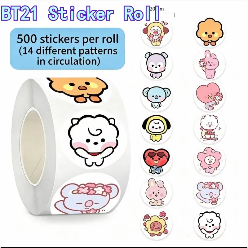500 szt. uroczych naklejek z kreskówkami BT21, gadżety K-pop Idol do samodzielnego ozdabiania etui na telefon…